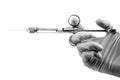 Dentist`s hand with carpool syringe for local anesthesia on white background isolated Royalty Free Stock Photo