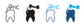 Dentist's Instrument Symbol Collection. Drilling Tooth Silhouette and Line Icons Set. Root Canal Treatment Pictogram Royalty Free Stock Photo