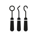 Dentist's Tools for Tooth Medical Care Silhouette Icon. Dentistry Professional Equipment Glyph Pictogram Royalty Free Stock Photo
