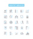 Dentist services vector line icons set. Dentist, Services, Teeth, Cleaning, Fillings, Extractions, Orthodontics Royalty Free Stock Photo