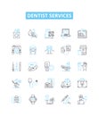 Dentist services vector line icons set. Dentist, Services, Teeth, Cleaning, Fillings, Extractions, Orthodontics Royalty Free Stock Photo