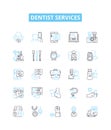 Dentist services vector line icons set. Dentist, Services, Teeth, Cleaning, Fillings, Extractions, Orthodontics Royalty Free Stock Photo