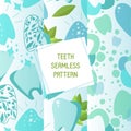 Dentist set of seamless patterns vector illustration. Healthy tooth under protection with glowing effect, teeth Royalty Free Stock Photo