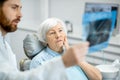 Dentist showing x-ray to the elder woman in the dentall office Royalty Free Stock Photo