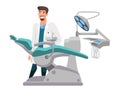 Dentist standing near adjustable operation chair