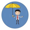 Dentist Standing in Rain with Umbrella