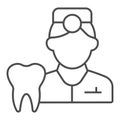 Dentist thin line icon. Tooth picture and doctor symbol, outline style pictogram on white background. Dentistry sign for Royalty Free Stock Photo