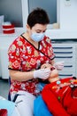 Treatment office children dentist teeth small girl teen red doctor new year discount woman clean clinic quietly comfortably