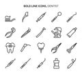 Dentist tools, bold line icons Royalty Free Stock Photo