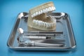 Dentist tools for dental care and human brace model. 3