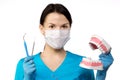 Dentist with tools. Dentist. The concept of dentistry, whitening