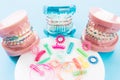 Dentist tools and orthodontic model.