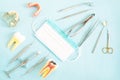 Dentist tools and prosthodontic. Royalty Free Stock Photo