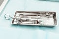 Dentist tools. Dentist workplace equipment set. Health and medicine.