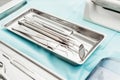 Dentist tools. Dentist workplace equipment set. Health and medicine.