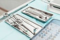 Dentist tools. Dentist workplace equipment set. Health and medicine.