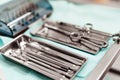 Dentist tools. Dentist workplace equipment set. Health and medicine.