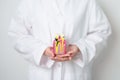 Dentist with tooth Anatomy model. Oral Teeth decay and disease, Scrape off tartar. March Oral health, Dentist Day, False Teeth.