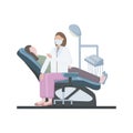 The dentist treats and examines the person. In the dentist`s office, on a special medical chair and instruments.Medical personnel