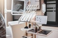 A dentist using his dental equipments on a patient