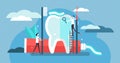 Dentist vector illustration. Mini persons with toothpaste tool flat concept