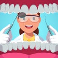 Dentist woman with tools examining patient teeth