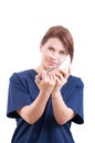 Dentist woman holding syringe and anesthetic