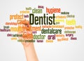 Dentist word cloud and hand with marker concept Royalty Free Stock Photo