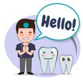 Dentist with word Hello, Cartoon character Dentist Design, Medical worker, Medical concept. Vector illustration