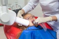 Dentist x-ray. A child with a dentist in a dental office.