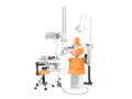 Modern semi automatic dental chair orange white with light equip