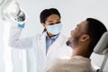 Dentistry Concept. Young Black Patient Guy Having Check Up With Dentist Woman Royalty Free Stock Photo