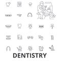 Dentistry, dentist, dental, dental care, dentist office, teeth, smile, implant line icons. Editable strokes. Flat design