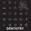 Dentistry editable line icons vector set on black background. Dentistry white outline illustrations, signs, symbols Royalty Free Stock Photo