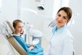 Dentistry. Dentist Doctor And Patient In Clinic Royalty Free Stock Photo