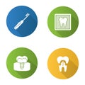 Dentistry flat design long shadow glyph icons set Royalty Free Stock Photo