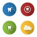 Dentistry flat design long shadow glyph icons set