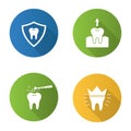 Dentistry flat design long shadow glyph icons set Royalty Free Stock Photo