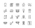 Dentistry flat line icon set. Vector illustration symbol for dental clinic design. Included orthodontics, prosthetics