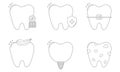 Dentistry icons set. Icons tooth protection, clean teeth, teeth whitening, braces, implant, caries, dental price. Dental Royalty Free Stock Photo