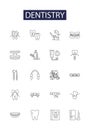 Dentistry line vector icons and signs. tooth, dental, hygiene, decay, fillings, crowns, bridges, root-canals outline Royalty Free Stock Photo