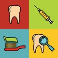 Dentistry medical cartoon icons on color background