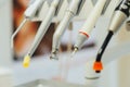 Dentistry, medicine, medical equipment. Dental instruments. Concepts - close-up of the lamps and dental units of the