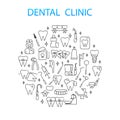 Dentistry and orthodontics line icon set. Thin linear signs for dentistry clinic. Dental care equipment and medical elements. Royalty Free Stock Photo