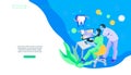 Dentistry and stomatology services website banner flat vector illustration