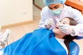 Dentistry and teeth healthcare. Dentist check-up teeth for Asian patient. Doctor working in dental clinic