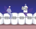 Dentists or orthodontists and teeth as a concept of dental services, dental treatment, teeth, dental flat vector stock