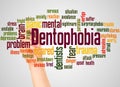 Dentophobia fear of dentists word cloud and hand with marker concept