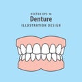 Denture illustration vector on blue background. Dental concept.