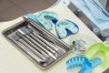 Denture and implant production: dental impression from teeth with silicone material. Dental spatula with print for dental implant Royalty Free Stock Photo